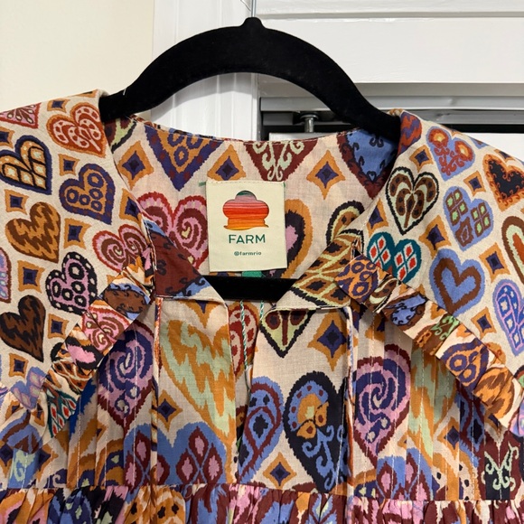 FARM Rio Heart Design Long Sleeve Blouse Peter Pan Collar Size Small, NWT - Picture 2 of 11